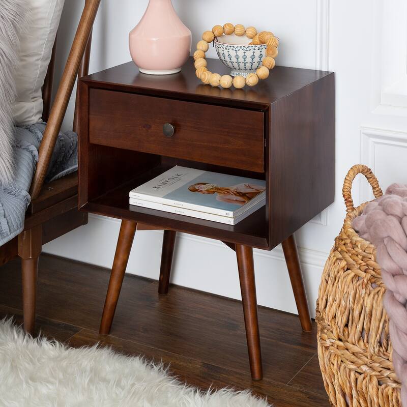 Middlebrook Mid-Century Solid Wood 1-Drawer, 1 Shelf Nightstand