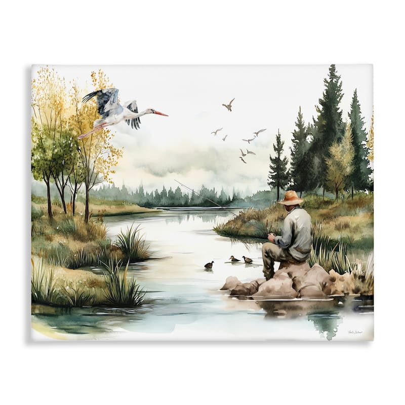 Stupell Fishing by River Landscape Canvas Wall Art Design By Nicole DeCamp - 40 x 30