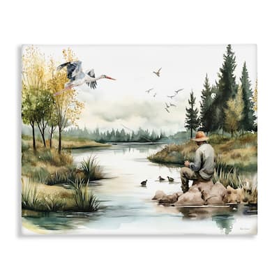 Stupell Fishing by River Landscape Canvas Wall Art Design By Nicole DeCamp