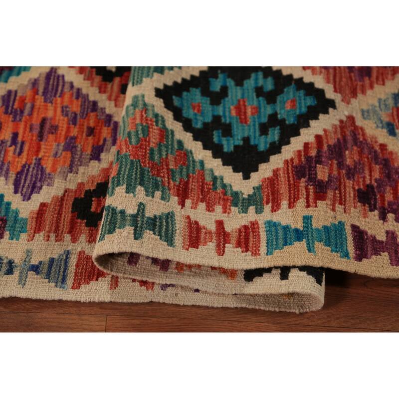 Reversible Trellis Kilim Oriental Area Rug Flatweave Wool Carpet - 8'2"x 9'8"