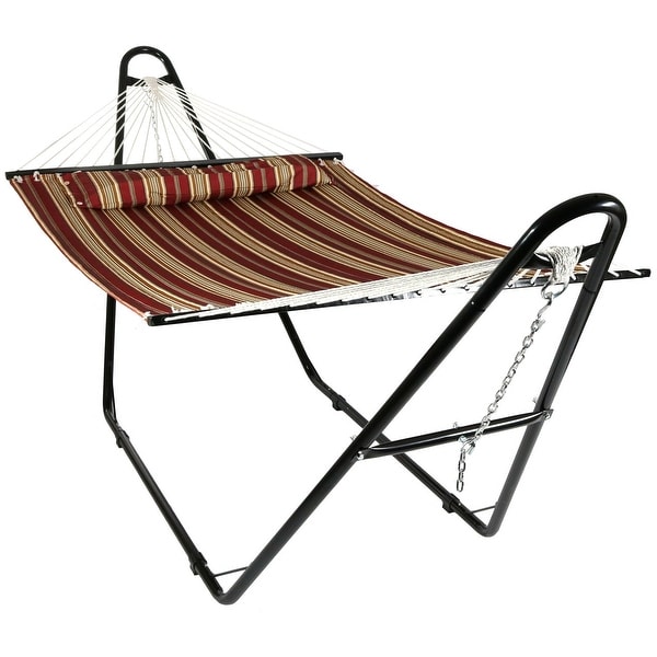 Sunnydaze Quilted Double Fabric 2-Person Hammock with Multi-Use Universal Stand