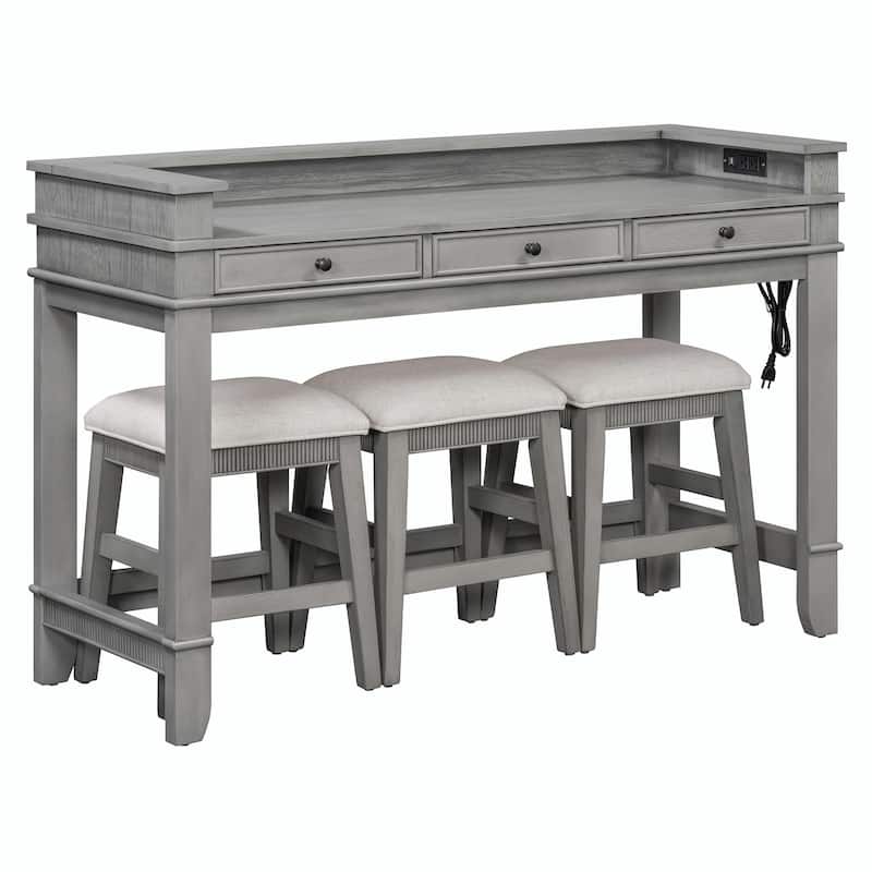 4-Piece Dining Table Set for 3 - Retro Kitchen Table with 3 Storage Drawers and Matching Chairs