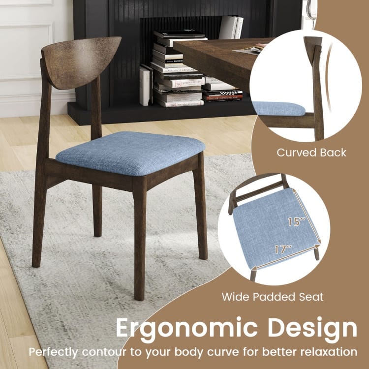 Rubber Wood Dining Chairs Set of 2 with Linen Fabric Cushions, Ergonomic Design - 18" x 20" x 31"