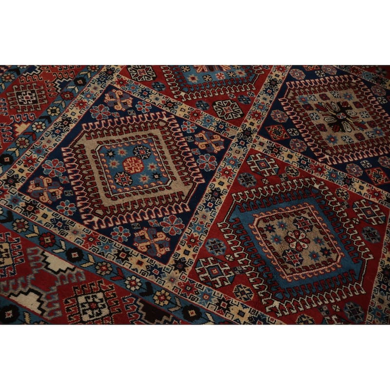 Hand Knotted Oriental 100% Wool Carpet Traditional Geometric Oranges & Rust Yalameh Area Rug - 11' 9'' X 8' 5''