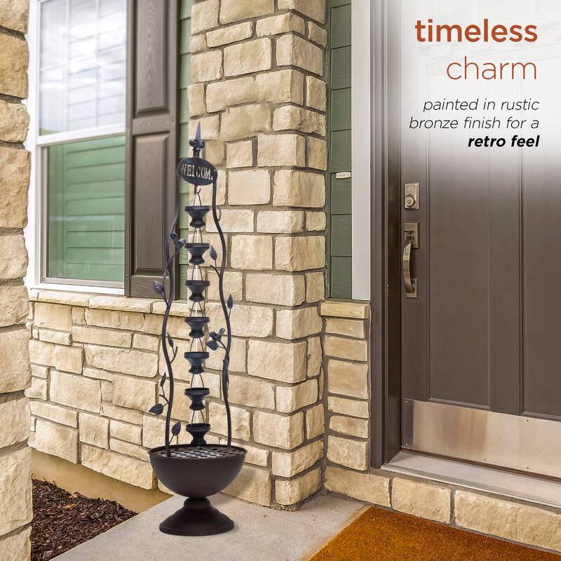 Alpine Corporation 41" Tall Indoor/Outdoor Metal Hanging 7-Cup Tiered Floor Water Fountain, Bronze