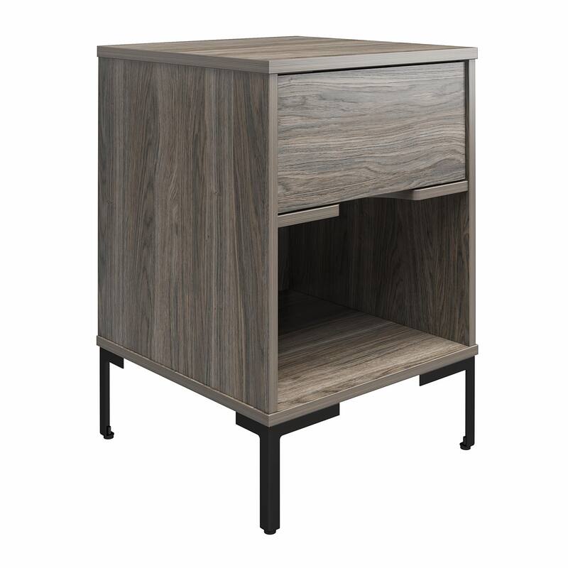 Industrial Edge Nightstand with Drawer and Open Storage