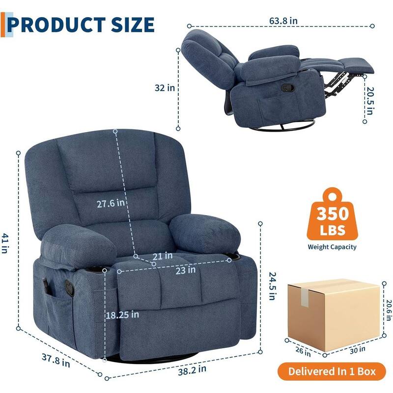 360° Swivel Massage and Heating Rocker Recliner Chairs for Living Room, Bedroom
