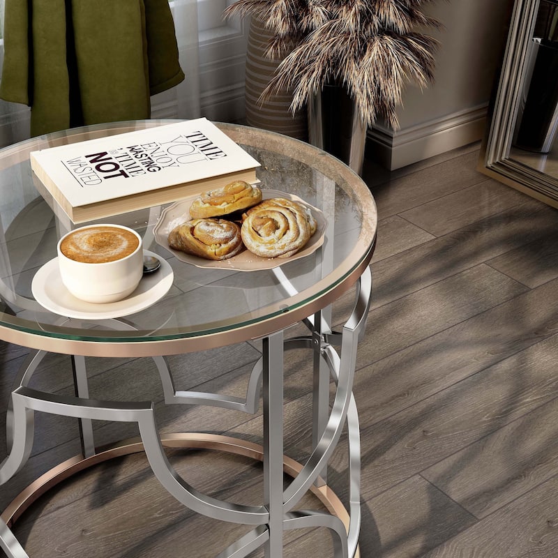 Ders Glam Chrome and Gold Plating Tempered Glass Top 3-Piece Coffee Table Set by Furniture of America
