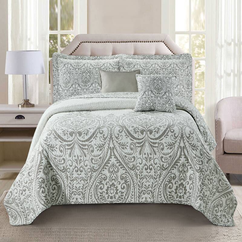 Serenta Visionary Microfiber 5-piece Quilt Set - Gray - Queen