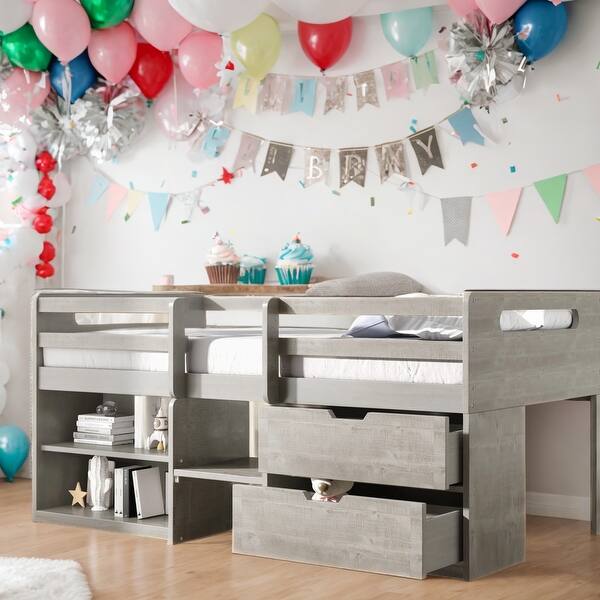 slide 2 of 12, Mid Century Modern Twin Size Loft Bed Kids Bed Antique Grey