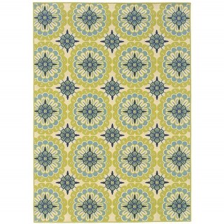 2' X 4' Green Floral Stain Resistant Indoor Outdoor Area Rug - 6' x 7 ...
