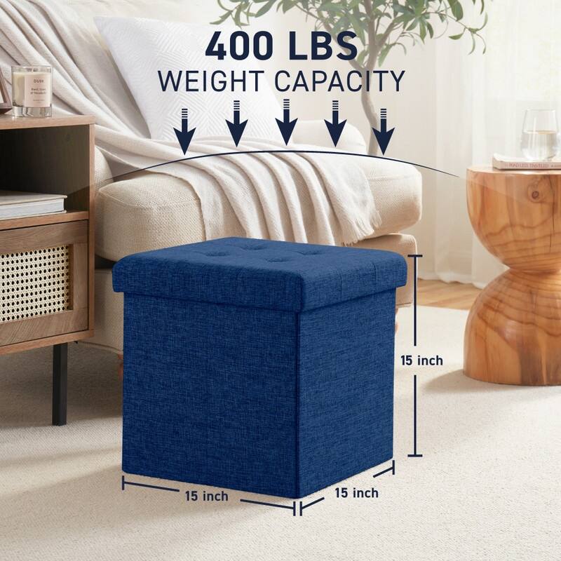 2 Pack - 15" Collapsible Square Cube Storage Ottoman, Perfect for Dorms, Livingroom and Bedroom