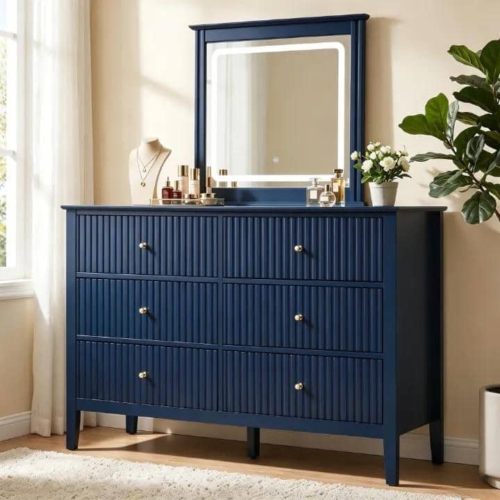 6 Drawer Dresser Fluted Modern with 5 Colors Available | High Weight Capacity Wood Dresser for Bedroom