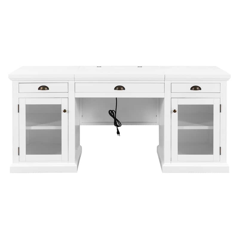 67-Inch Modern Executive Computer Desk with 2 Glass Doors Storage Cabinet & 3 Drawers