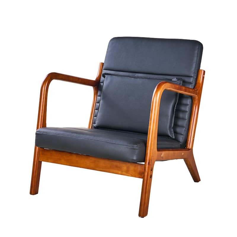 VECELO Black PU Leather Accent Chair Armrests Lounge Chair with Removable Throw Pillow 300lbs Heavy Duty Chair for Living Room