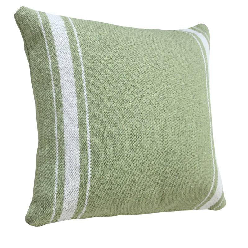 20" Green and White Halo Striped Border Square Throw Pillow