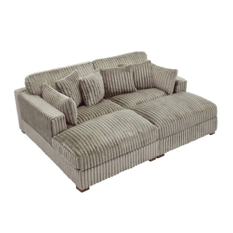 Modern Modular Flannel Fabric Upholstered Sectional Sofa with Square Arm