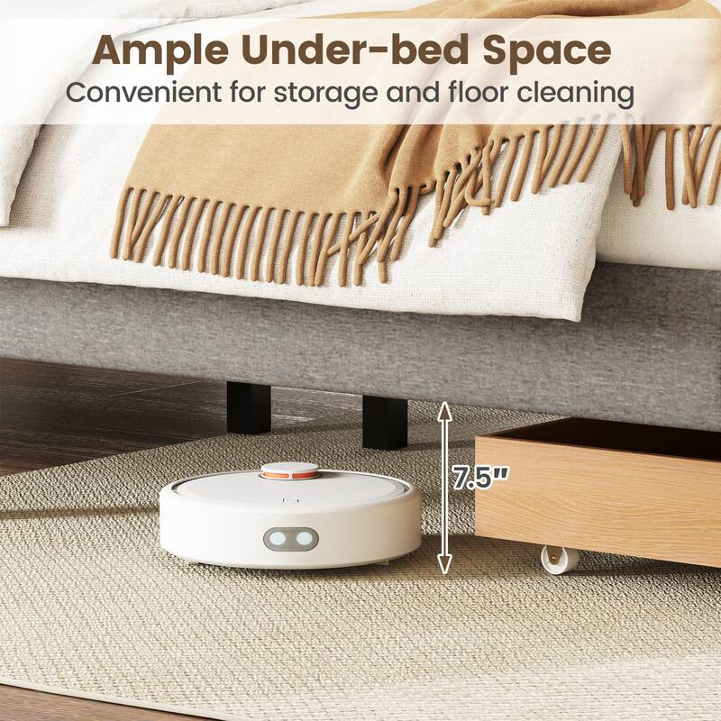 Modern Queen Upholstered Platform Bed Frame with Storage Drawer and Velvet Headboard