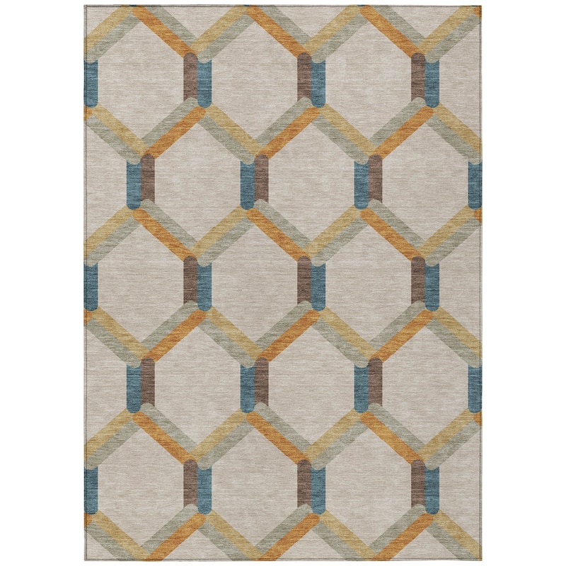 Machine Washable Indoor/ Outdoor Modern Trellis Chantille Rug