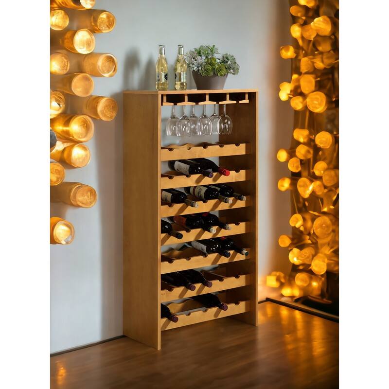 Anmytek Wine Rack with Stemware Holders 7-Tier Storage - Oak