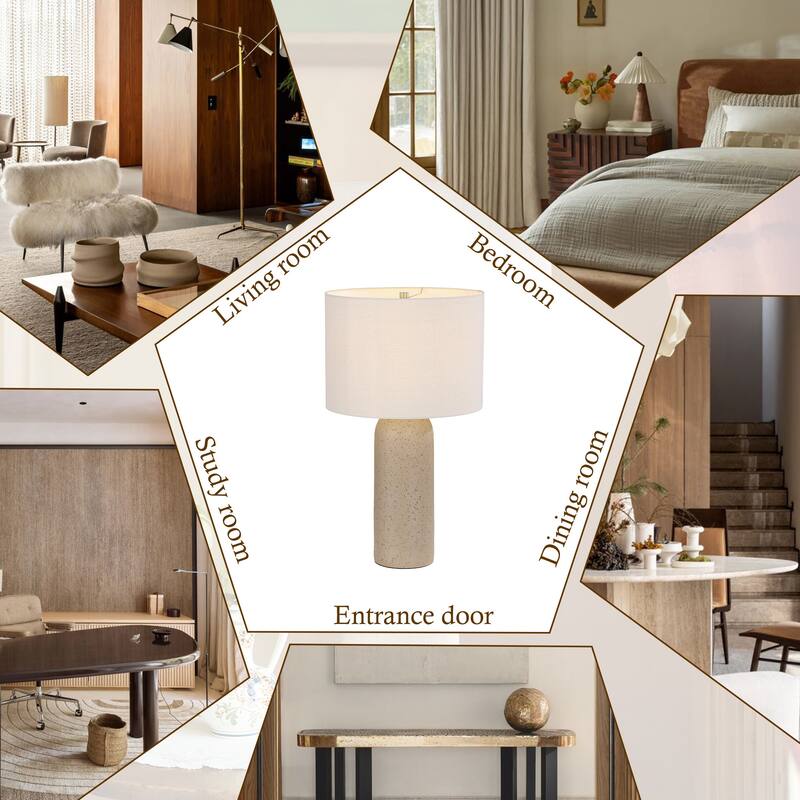 26" Painted Ceramic Accent Table Lamp with Drum Linen Shade