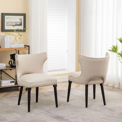 Porthos Home Fabio Fabric Wingback Dining Chairs with Rubberwood Legs, Set of 2