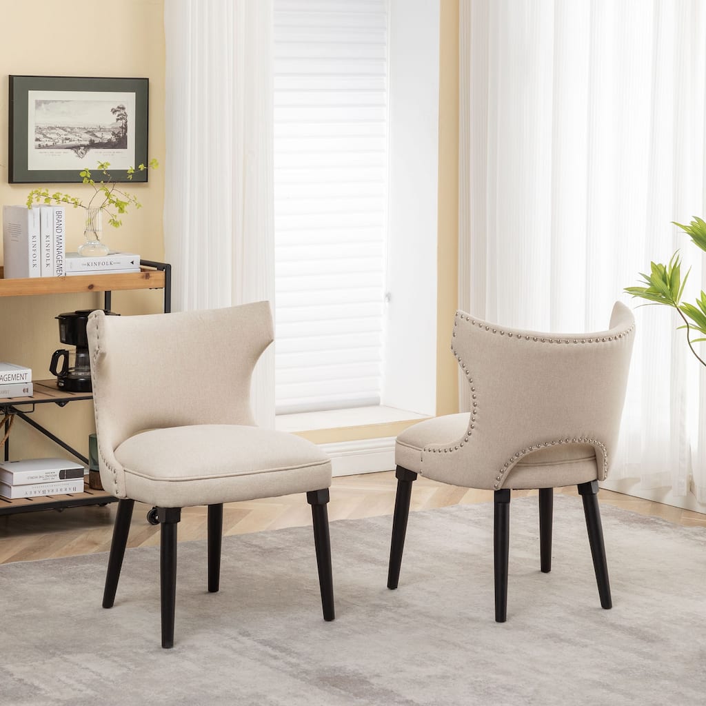 Porthos Home Fabio Fabric Wingback Dining Chairs with Rubberwood Legs, Set of 2