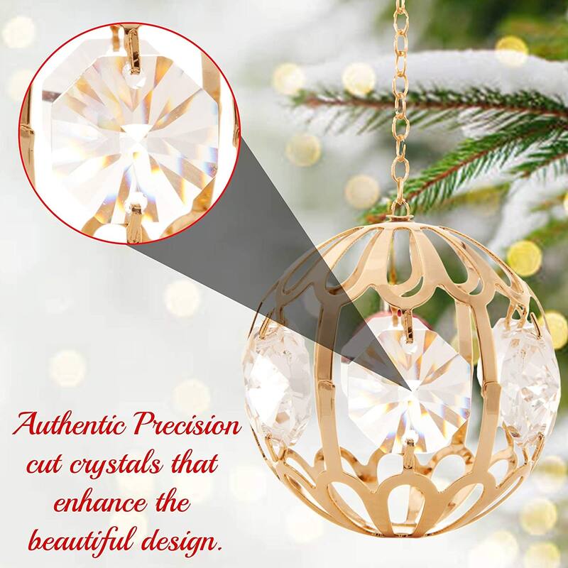 Matashi Home Decorative Showpiece 24K Gold Plated Crystal Studded Christmas Ball Ornament