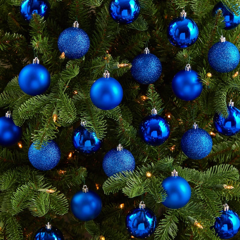 Shatterproof 3-Finish Christmas Ball Ornaments - 2.5" (60mm) - Blue - 30ct