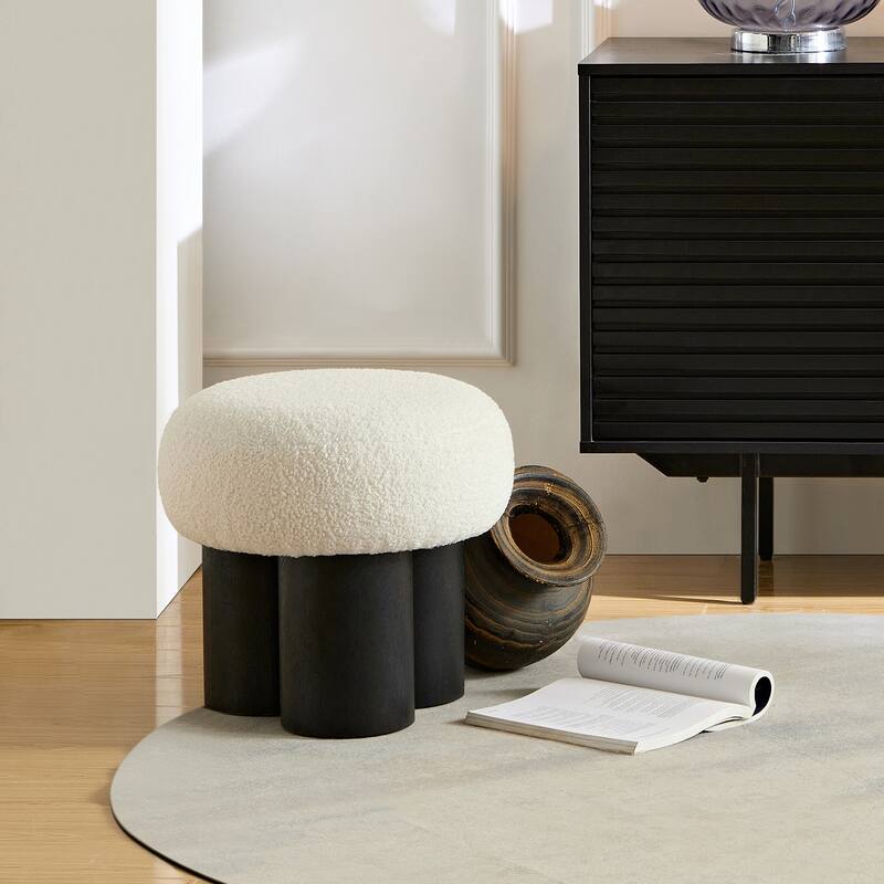 Modern Barrel Teddy Upholstered Mushroom Stool - White+Black