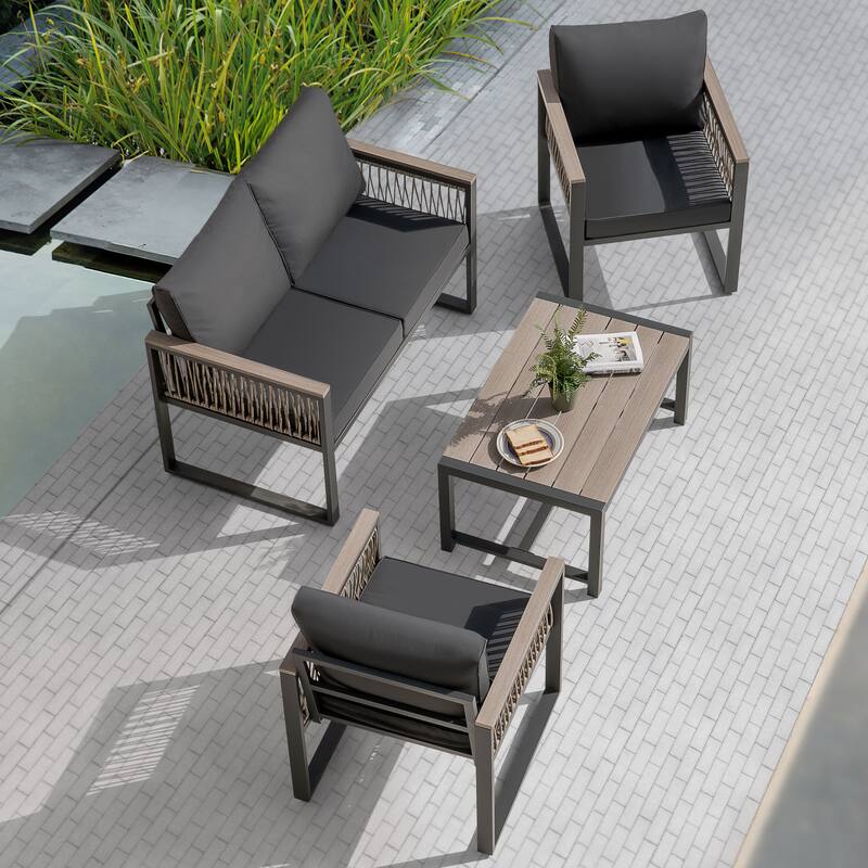 Outdoor 4-Piece Conversation Set with Cushions and Coffee Table
