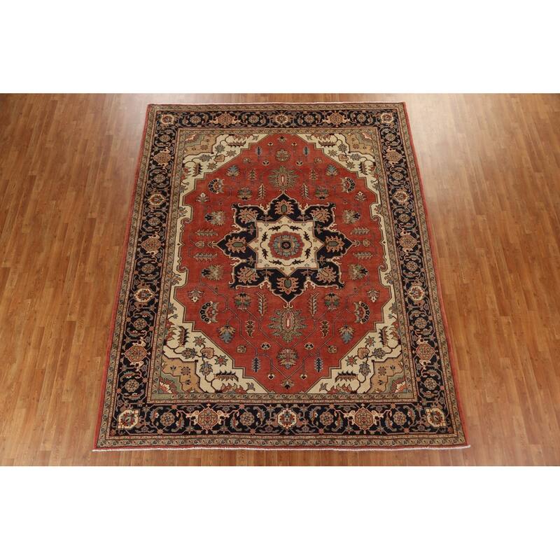 Vegetable Dye Heriz Serapi Persian Area Rug Hand-knotted Wool Carpet - 9'0" x 11'3"