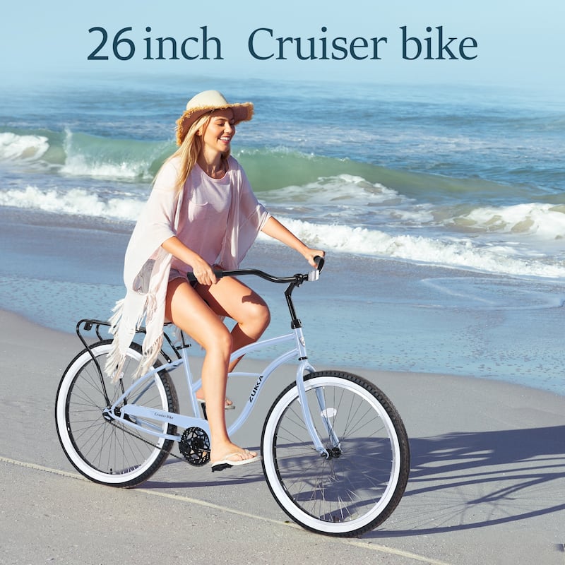 26 Inch Wide Wheels Bike, Comfort Single Speed Bicycleswith Rear Coaster Brakes, Steel Frame Beach Cruiser Bike for Teens, Kids