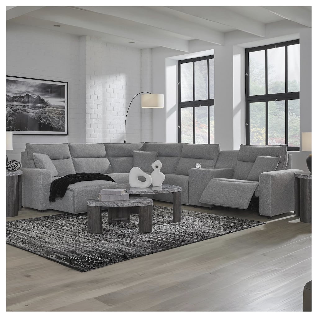 Signature Design by Ashley Modmax Gray 6-Piece Power Reclining Sectional with Chaise - 143" W x 125" D x 41" H