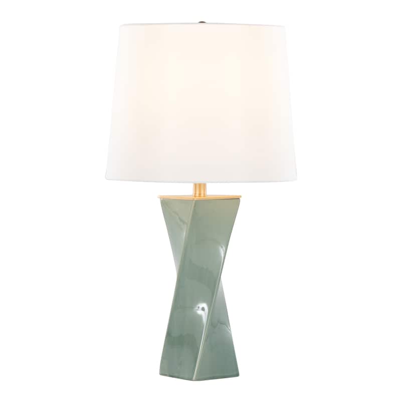 Porch & Den Sauda Square 27" Ceramic Table Lamp - Sage Green Ceramic/White Linen