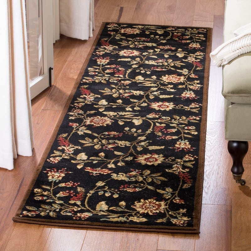 SAFAVIEH Lyndhurst Nazaria Traditional Floral Rug - 2'3" x 12' Runner - Black/Multi
