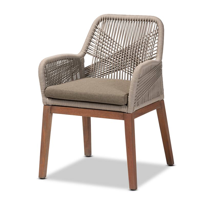 Jennifer Transitional Woven Rope Mahogany Dining Arm Chair-Grey - Grey, Walnut Brown
