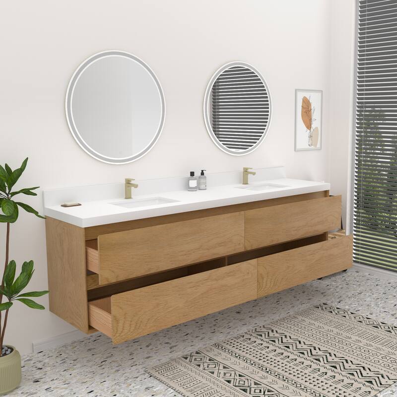 Sylphar 84 in. Toffee Oak Bath Vanity with Undermount Sink, 3 Top Options
