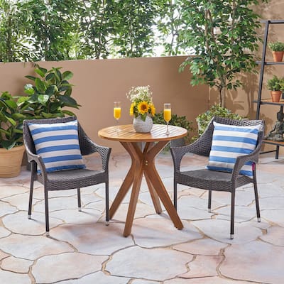 Bryant Outdoor 3 Piece Acacia Wood and Wicker Bistro Set by Christopher Knight Home