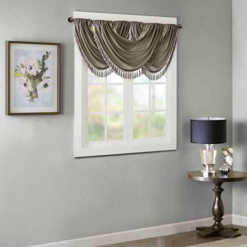 Madison Park Juline Faux Silk Waterfall Embellished Valance - 38 x 46"