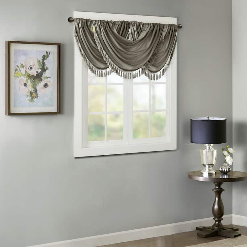 Madison Park Juline Faux Silk Waterfall Embellished Valance - 38 x 46"