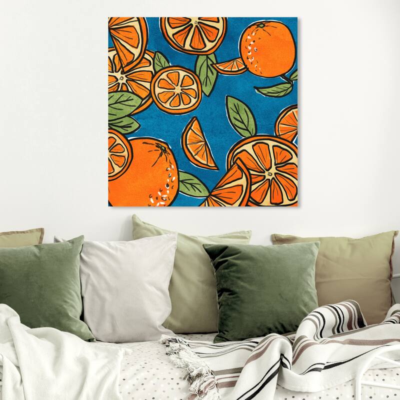 Wynwood Studio 'Fresh Squeezed' Food and Cuisine Wall Art Canvas Print Fruits - Orange, Blue - 30 x 30
