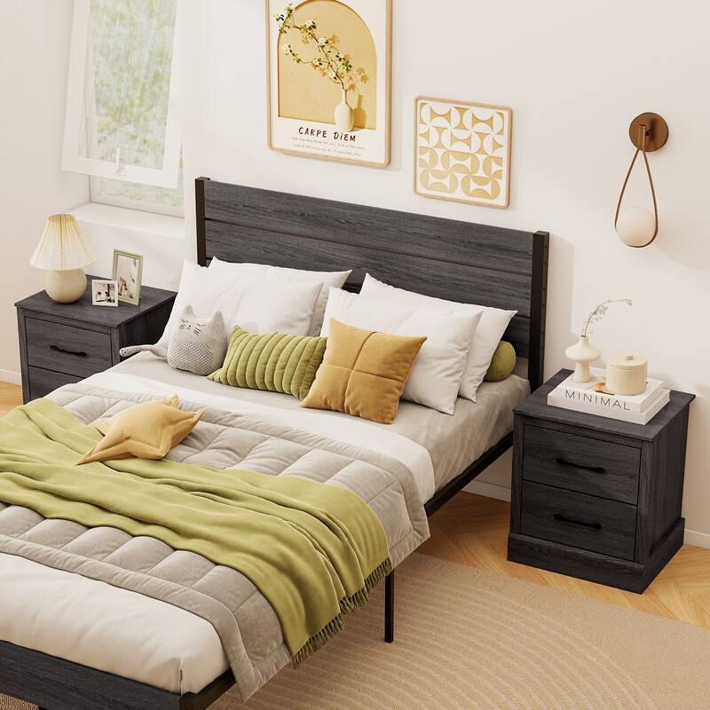 Gymax Set of 2 Drawer Nightstand Bedside Table Compact Sofa End Table