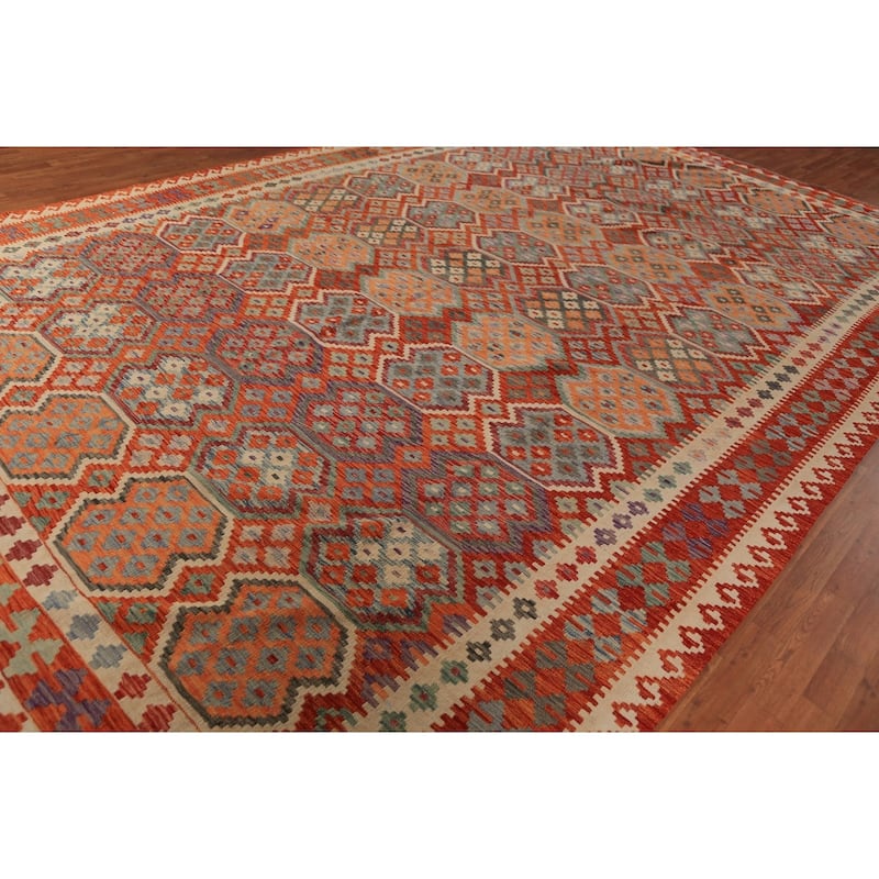 Palace Size Orange Kilim Oriental Rug Hand-Woven Wool Carpet - 10'4"x 16'1"