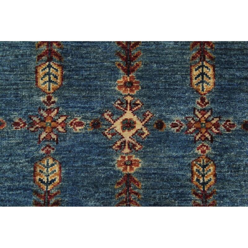 Tribal Khurgeen Naila Blue/Red Hand-knotted Wool Rug - 2'8 x 9'1 - 2'8'' x 9'1''