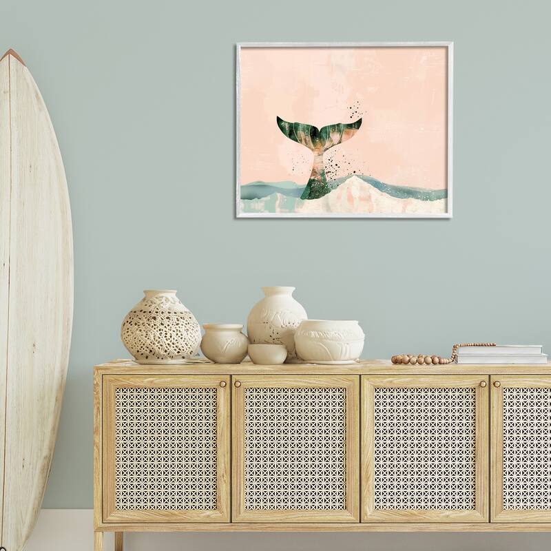 Stupell Pink Abstract Whale Tail Framed Giclee Art Design By Arlington Prints