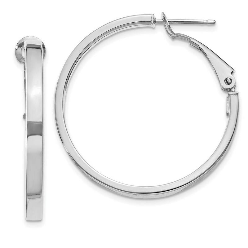 Curata 14k White Gold Polished Square Tube Round Hoop Earrings - 30x30mm