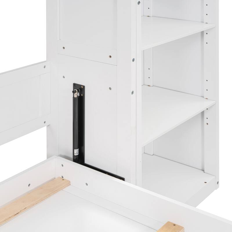 Full Size Murphy Bed Wall Bed with Storage Shelves, Space-Saving Foldable Platform Bed Frame with Slatted Base for Small Rooms