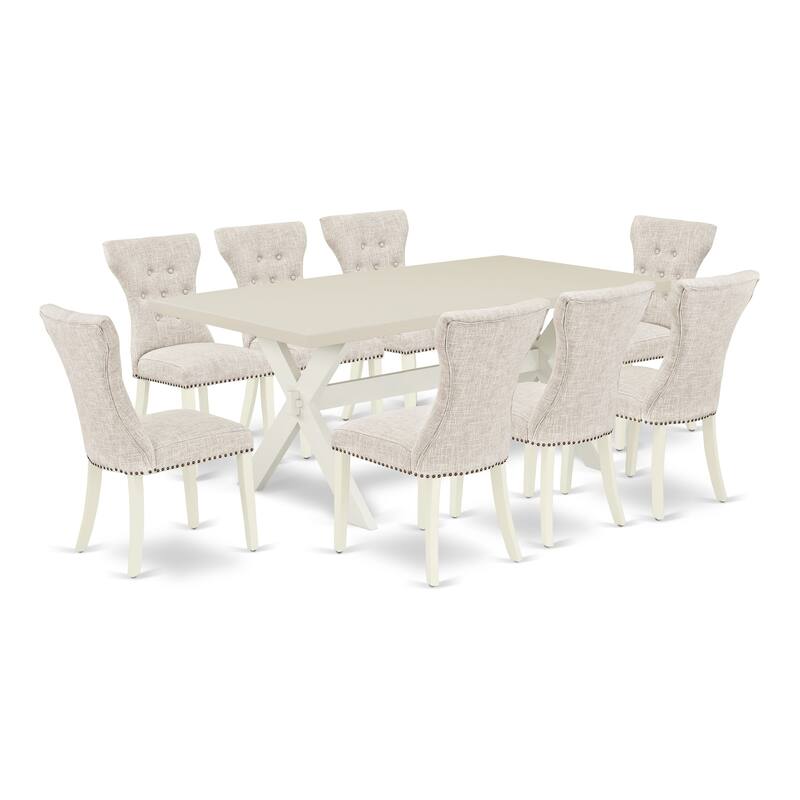 East West Furniture Table Set- a Dining Room Table with X-Legs and Doeskin Linen Fabric Parson Chairs, Off-White(Pieces Options)