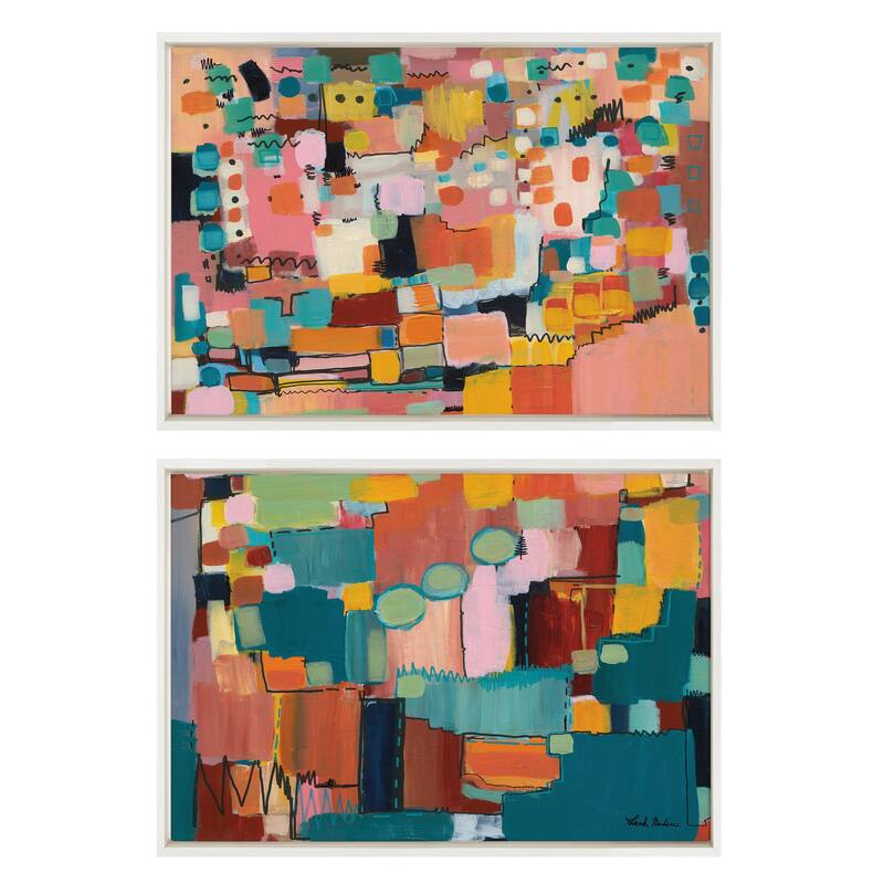 Kate and Laurel Sylvie Sunset Fiesta Framed Canvas Set by Leah Nadeau - 2 Piece 23x33 - Plastic - White